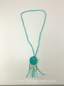 Crocheted dream catcher necklace - teal