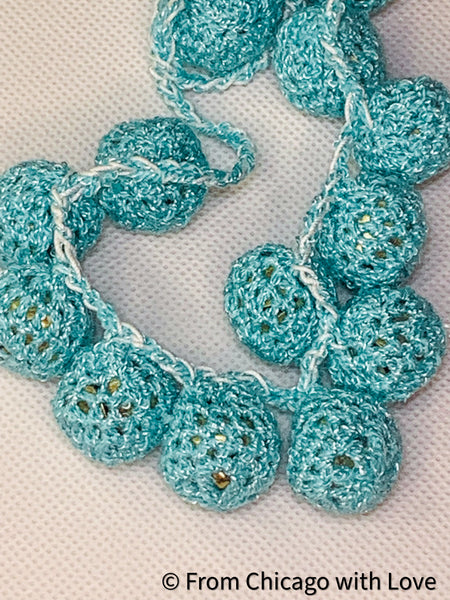 Crocheted bubble ball necklace - teal