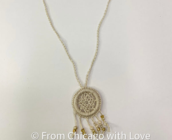 Crocheted dream catcher necklace - tan