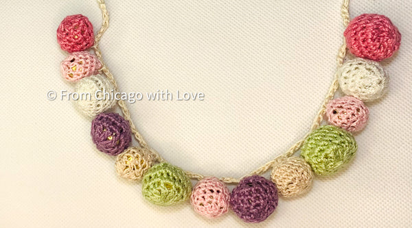 Crocheted bubble ball necklace - multi color