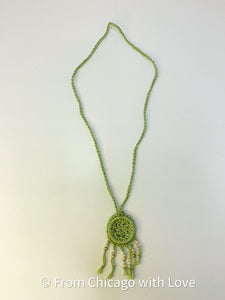 Crocheted dream catcher necklace - lime green