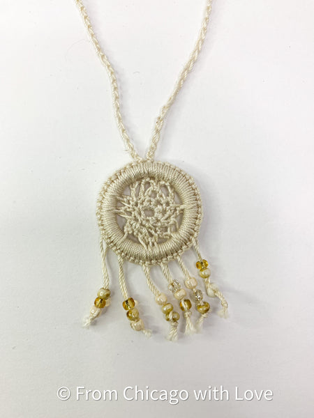 Crocheted dream catcher necklace - tan