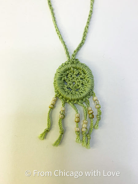 Crocheted dream catcher necklace - lime green