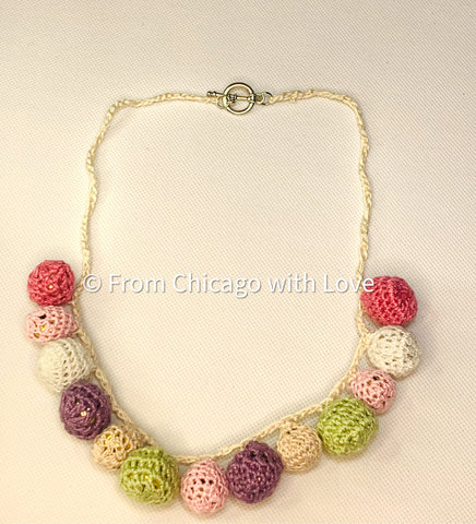 Crocheted bubble ball necklace - multi color