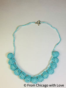 Crocheted bubble ball necklace - teal