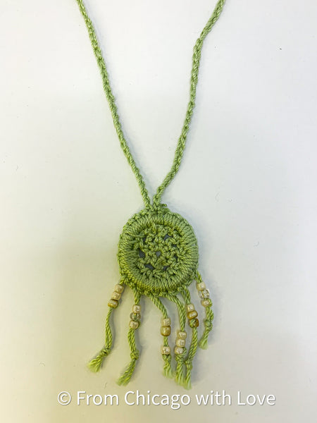 Crocheted dream catcher necklace - lime green