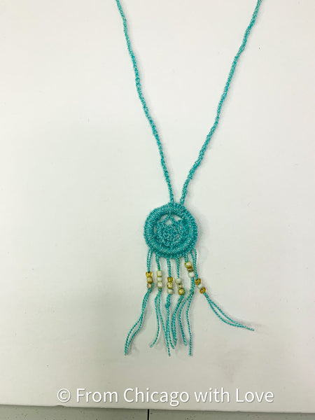 Crocheted dream catcher necklace - teal